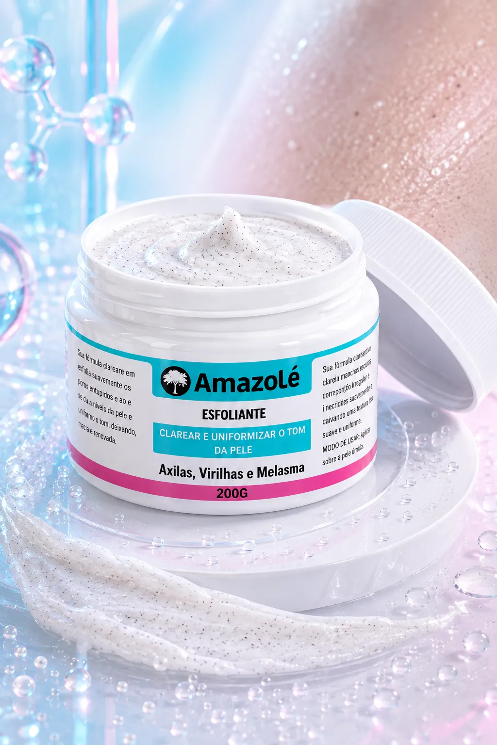 Esfoliante Amazolé 200g aberto mostrando a textura esfoliante